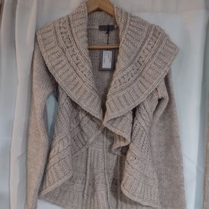 Anthropologie Elsamanda Sweater Cardigan Alpaca Wool Blend Oatmeal Knit